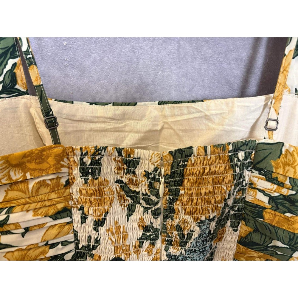 Abercrombie & Fitch Yellow Floral Butterfly Midi Dress Pockets Smocked Back M - Picture 4 of 11